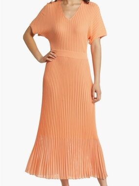 Misook Peach Pleated V-Neck Maxi Dress